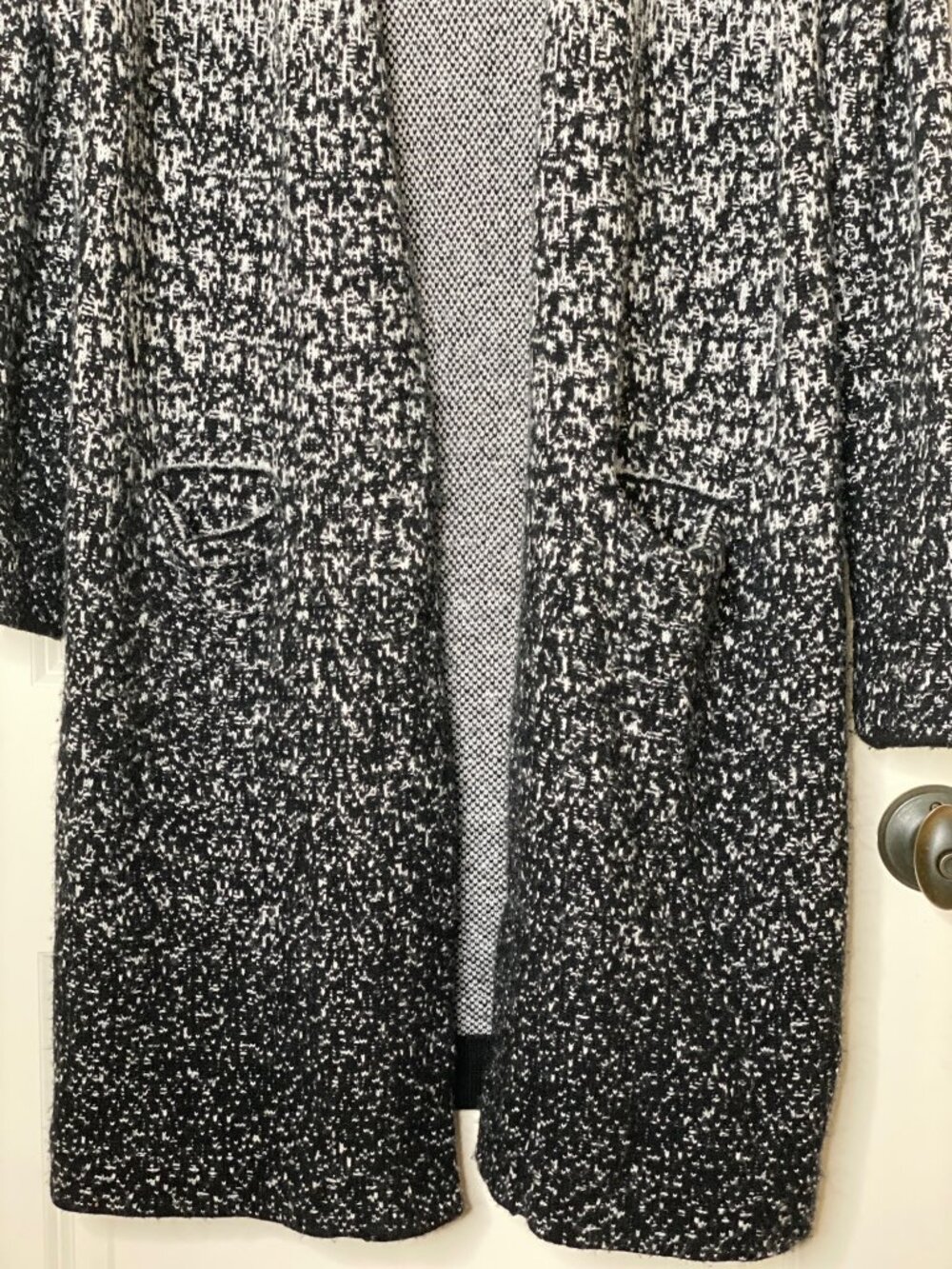 Athleta Women's Large Wool Cashmere Long Open Cardigan Sweater Black White - Picture 6 of 9